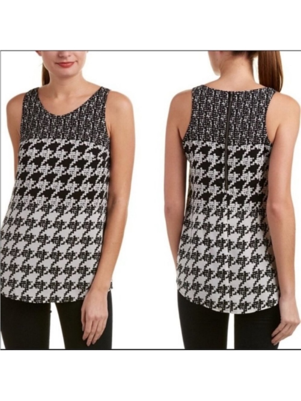 CAbi Black & White Houndstooth Sleeveless Tank